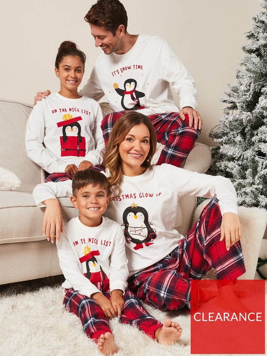 front image of mini-v-by-very-kids-family-penguin-mini-me-christmas-pyjamas-red