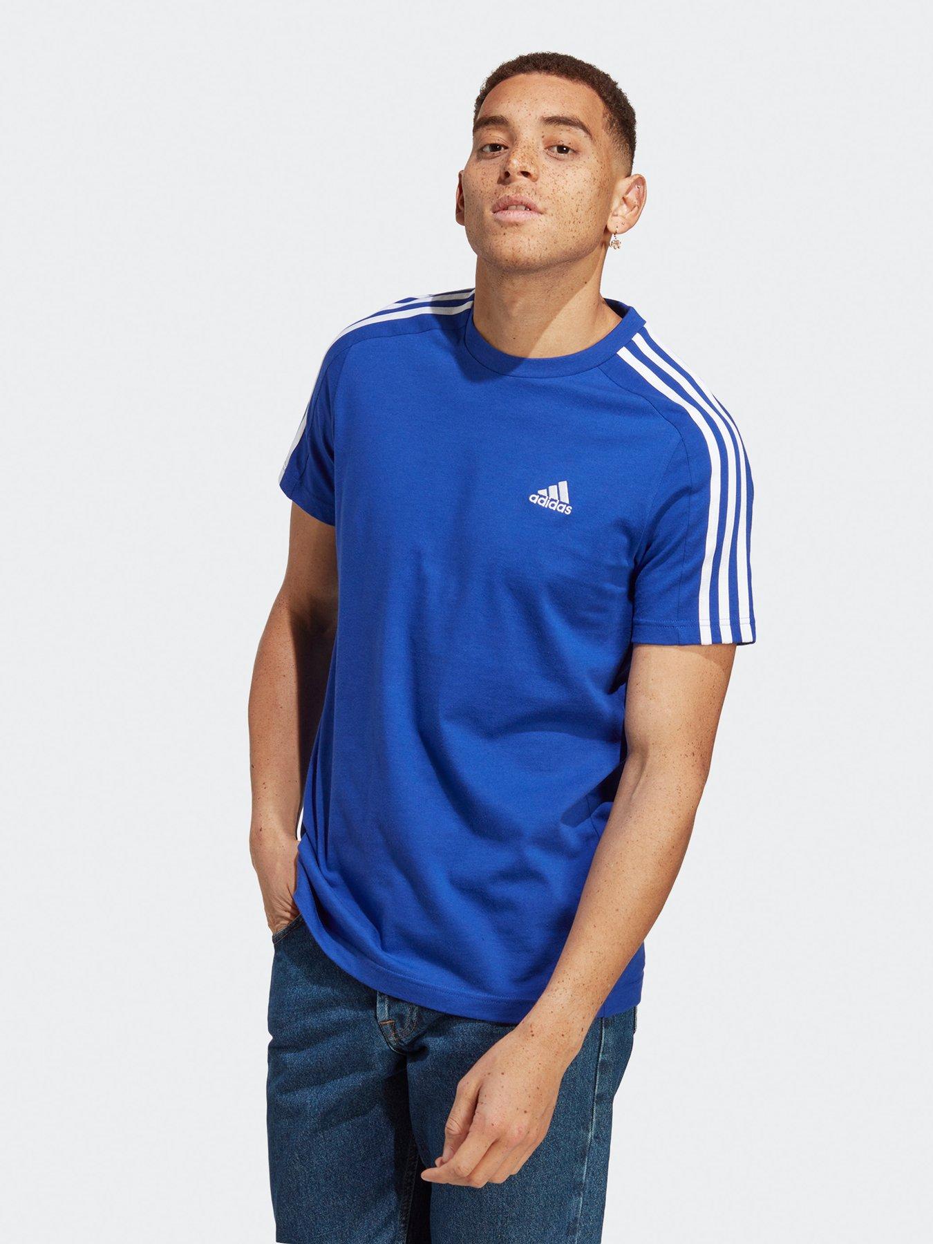 undefined Mens Essentials 3 Stripe Short Sleeve T-Shirt - Blue