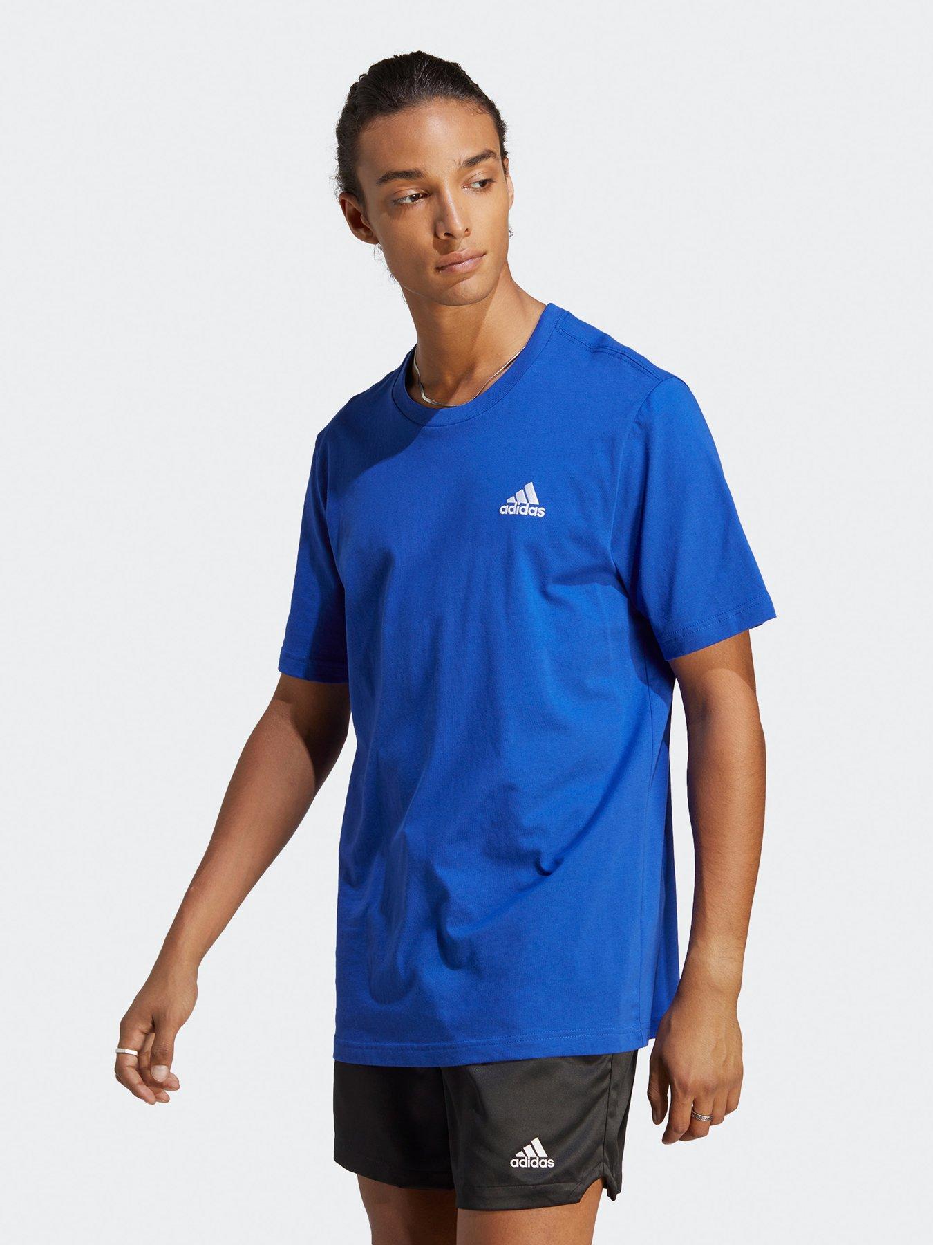 adidas Mens Essentials Short Sleeve T-Shirt - Blue | very.co.uk