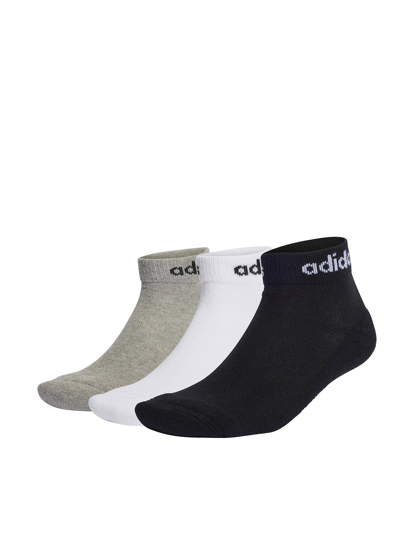 undefined Unisex 3 Pack Cushioned Linear Ankle Socks - White/Grey