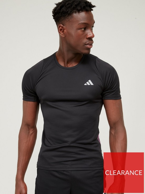 front image of adidas-mens-run-icons-3-stripe-running-t-shirt-black