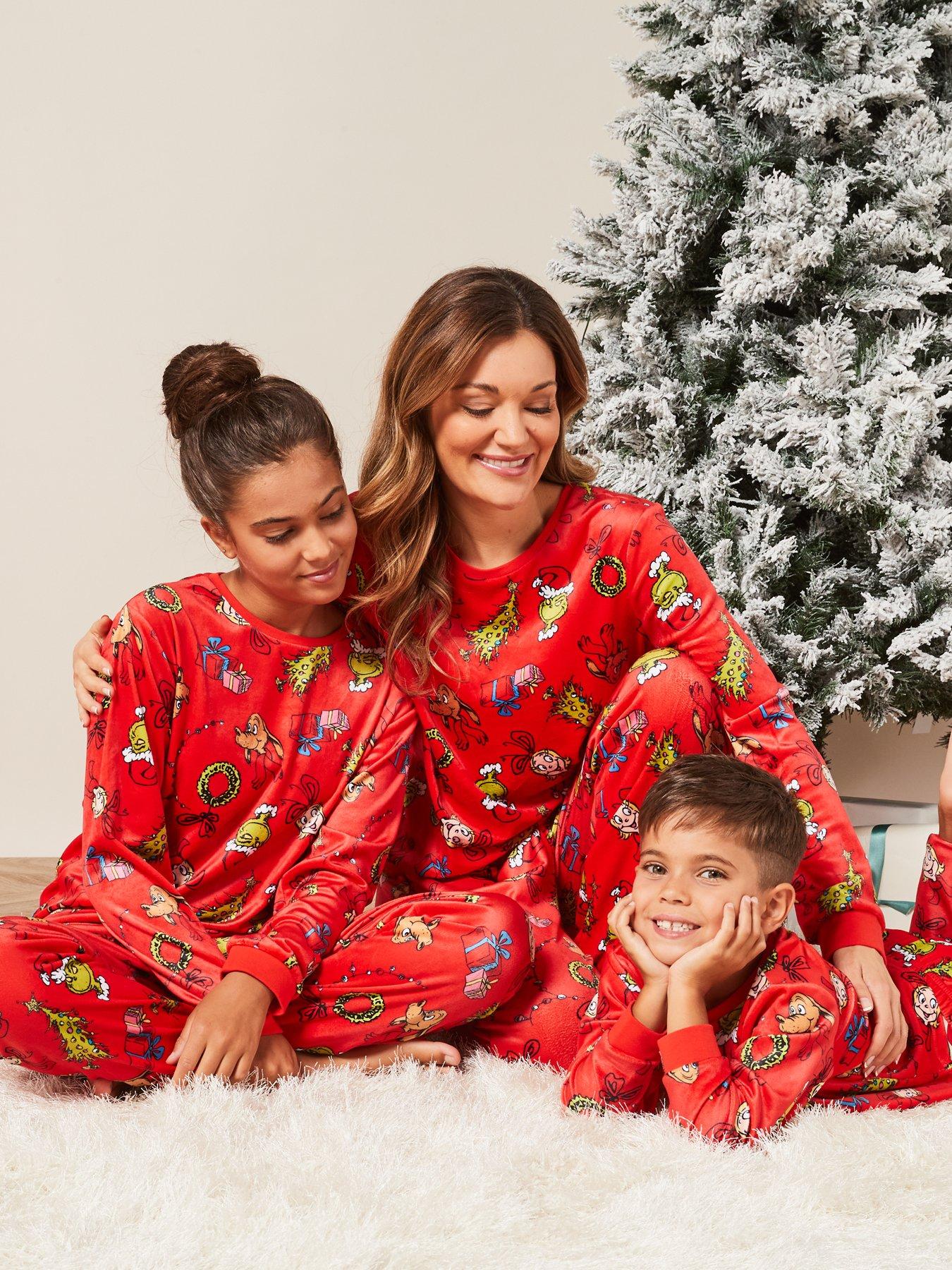 Unisex Kids Grinch Fleece Mini Me Christmas Pyjamas - Red