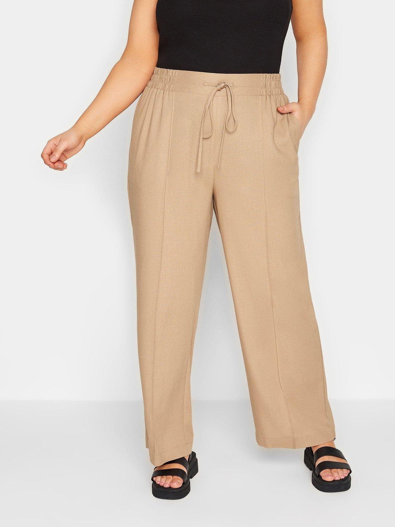 Yours Linen Blend Pull On Wide Leg Trouser Stone