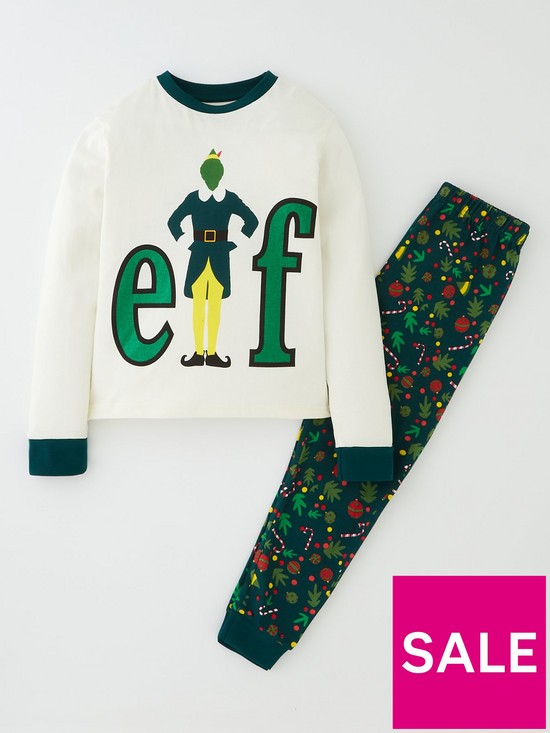 front image of elf-unisex-kids-elf-the-movie-family-mini-me-christmas-pyjamas-cream