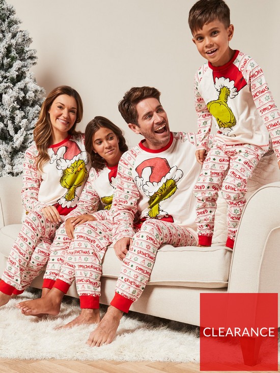 front image of the-grinch-unisex-kidsnbspstripe-family-mini-me-christmas-pyjamas-cream