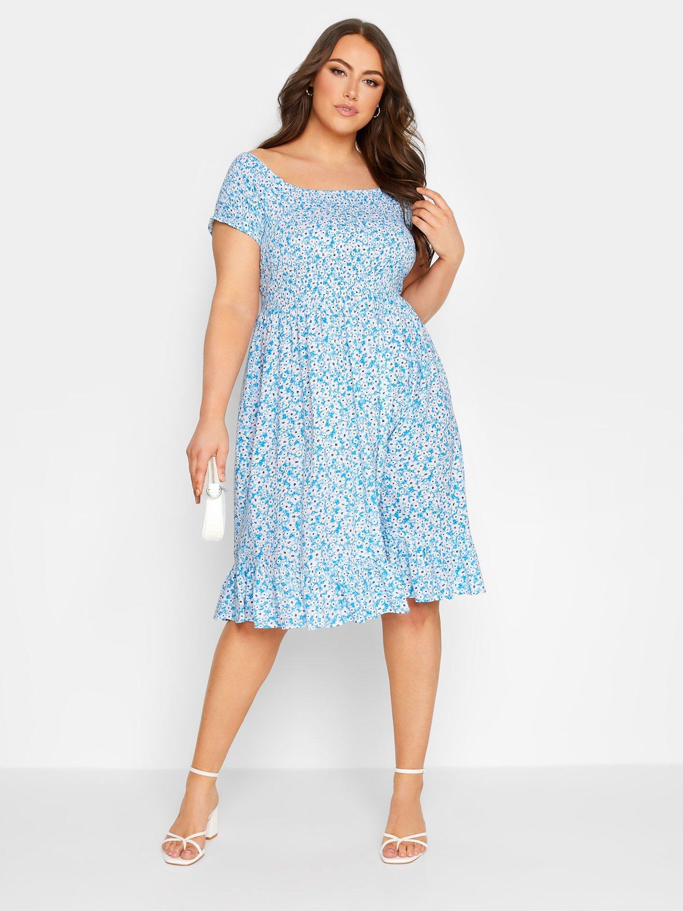 Shirred bardot hot sale midi dress