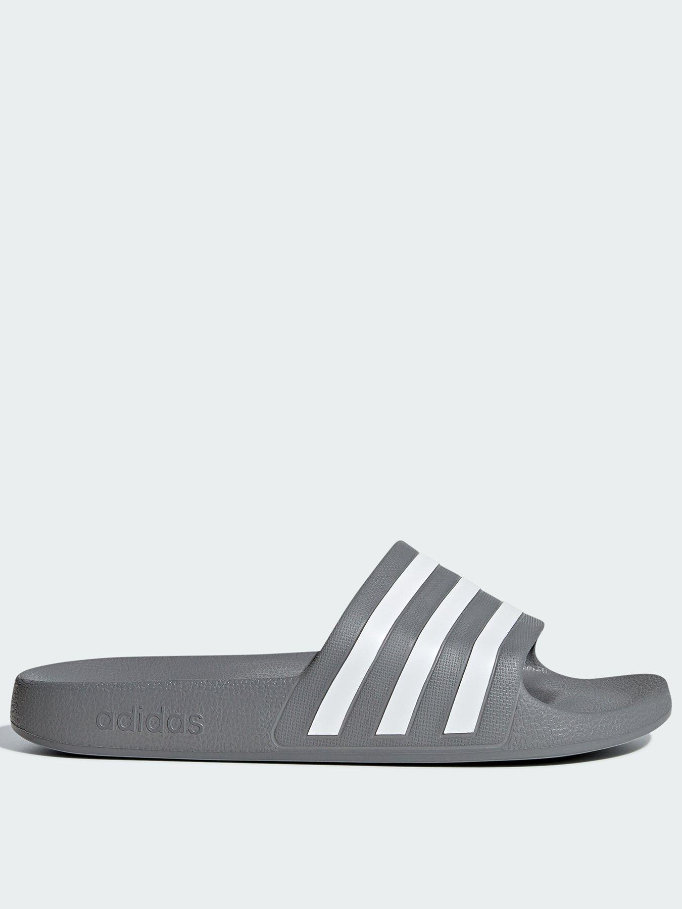 undefined Mens Adilette Aqua Sliders - Grey/White