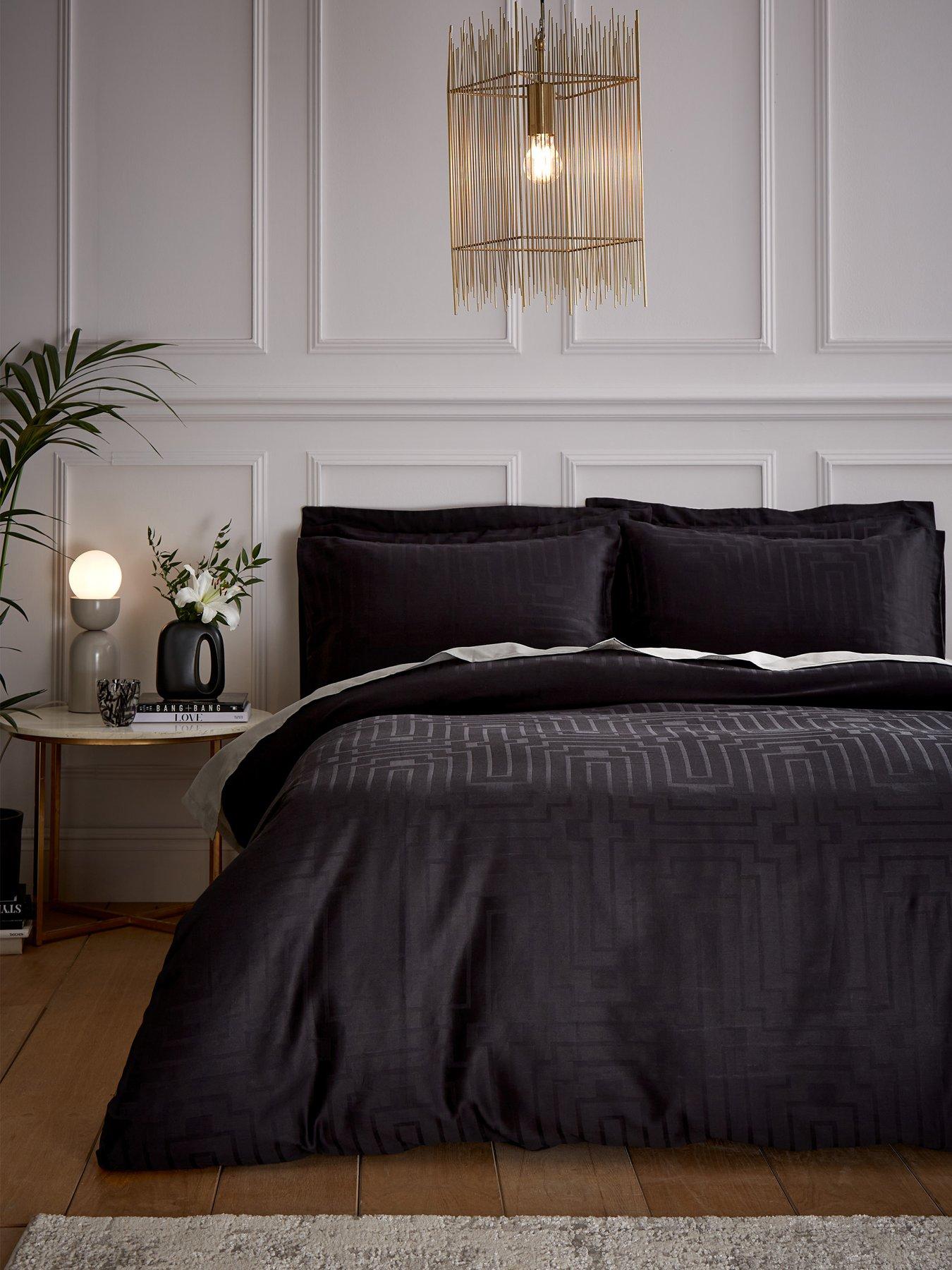 Bianca Satin Geo Jacquard Duvet Cover Set Black very.co.uk
