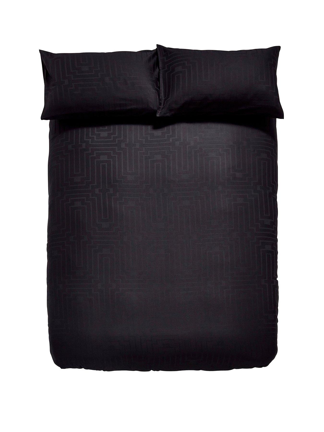 Bianca Satin Geo Jacquard Duvet Cover Set Black very.co.uk