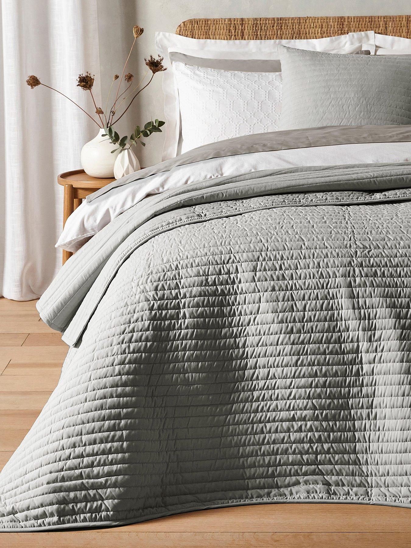 Bianca Quilted Lines Bedspread Throw in Silver Very