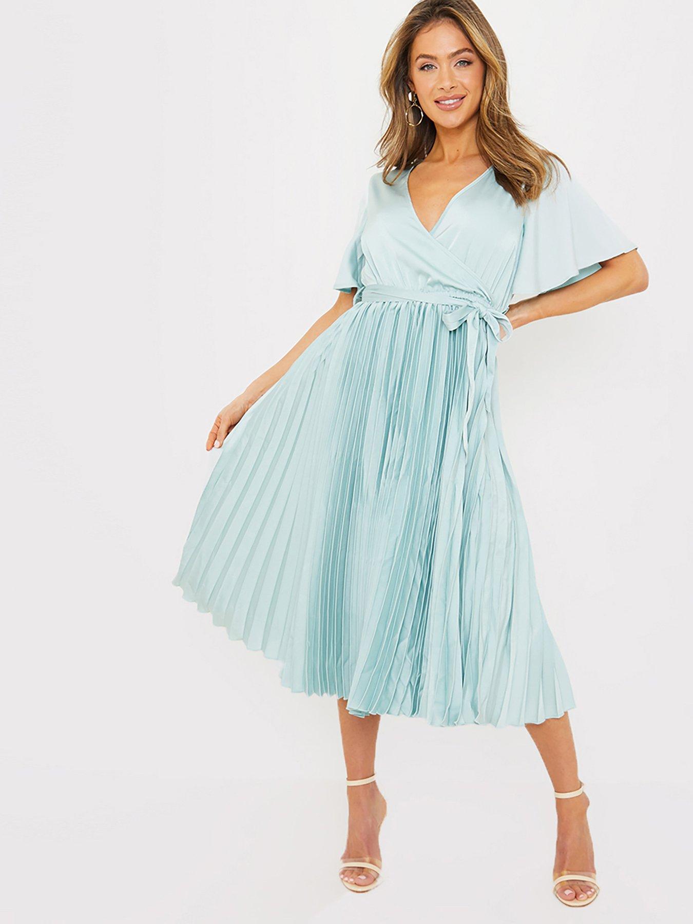 In The Style X Jac Jossa Pleated Wrap Midi Dress - Green | Very.co.uk