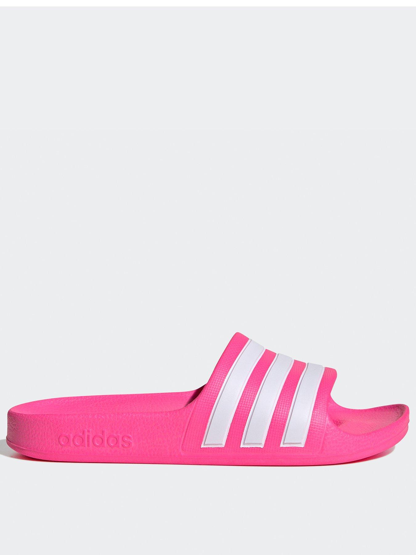 Pink and white adidas sliders sale