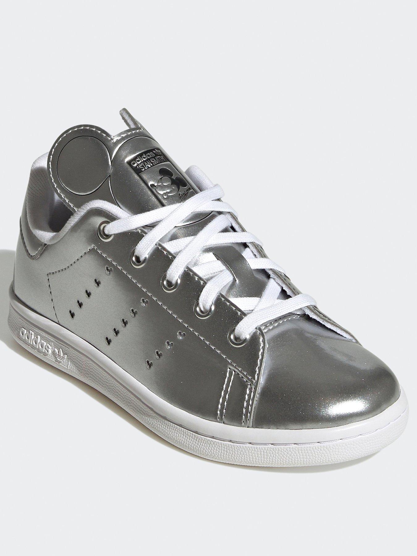 Adidas originals white & shop silver stan smith trainers