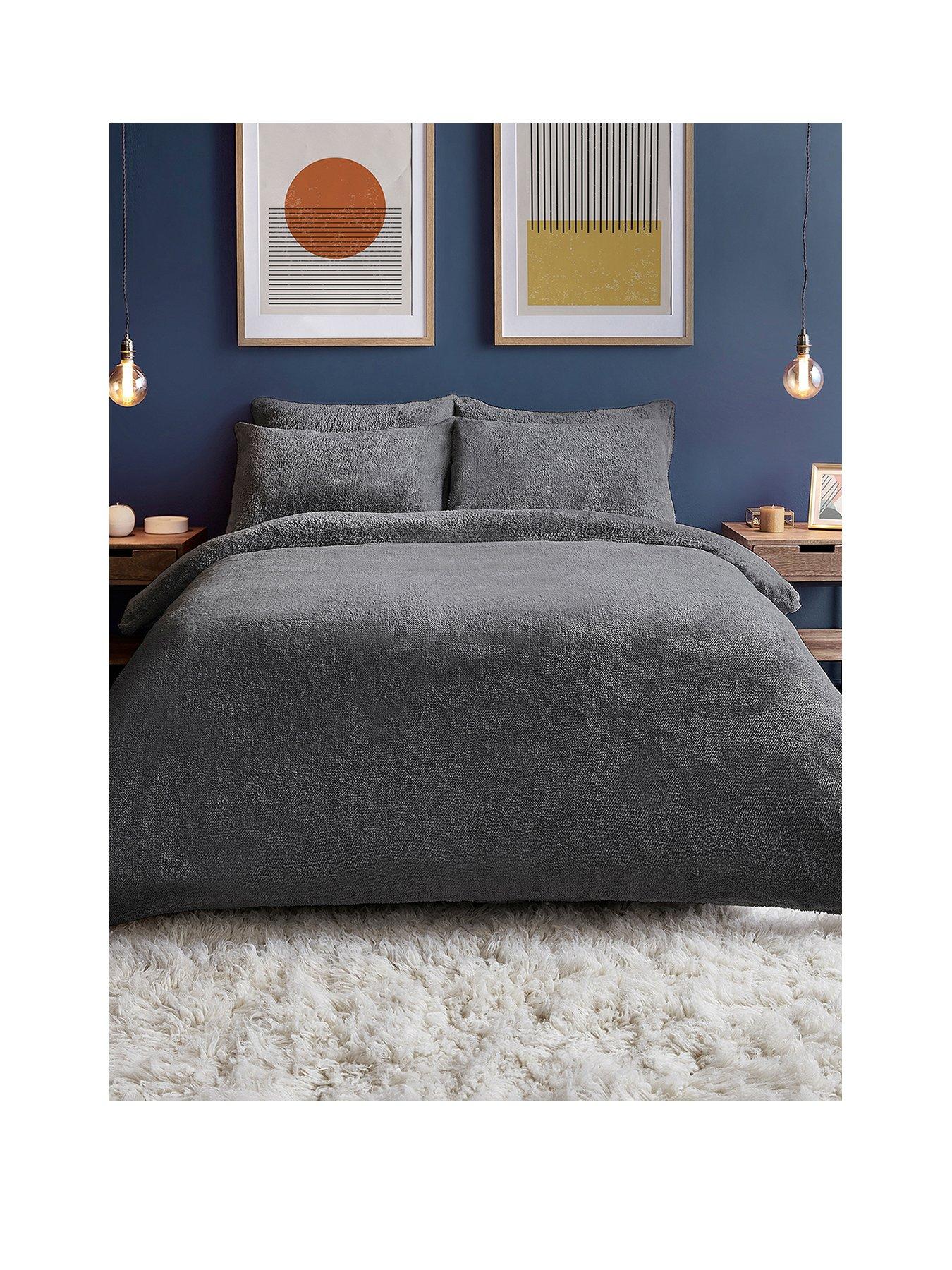 undefined Teddy Fleece Duvet Cover Set - Charcoal