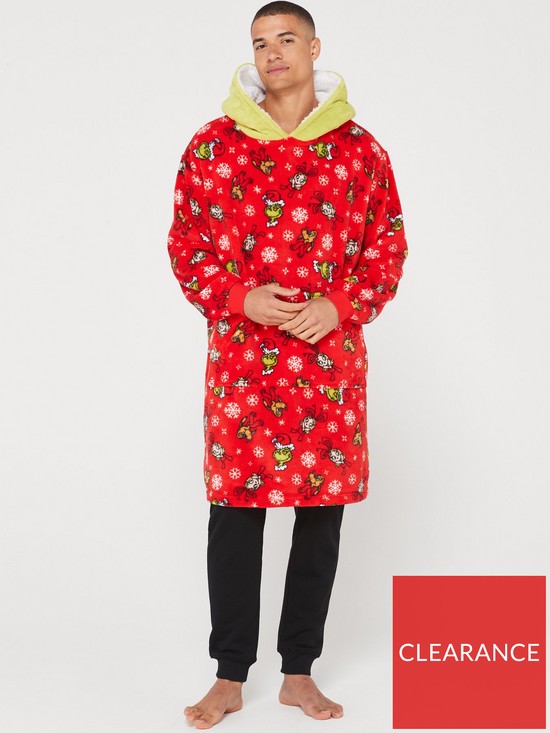 stillFront image of the-grinch-unisex-grinch-family-christmas-hooded-blanket-red