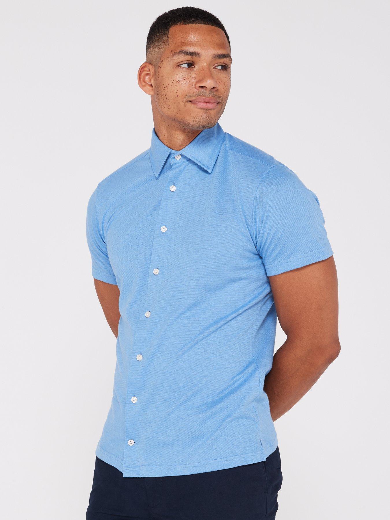 Burton Menswear London Short Sleeve Geo Textured Shirt - Blue