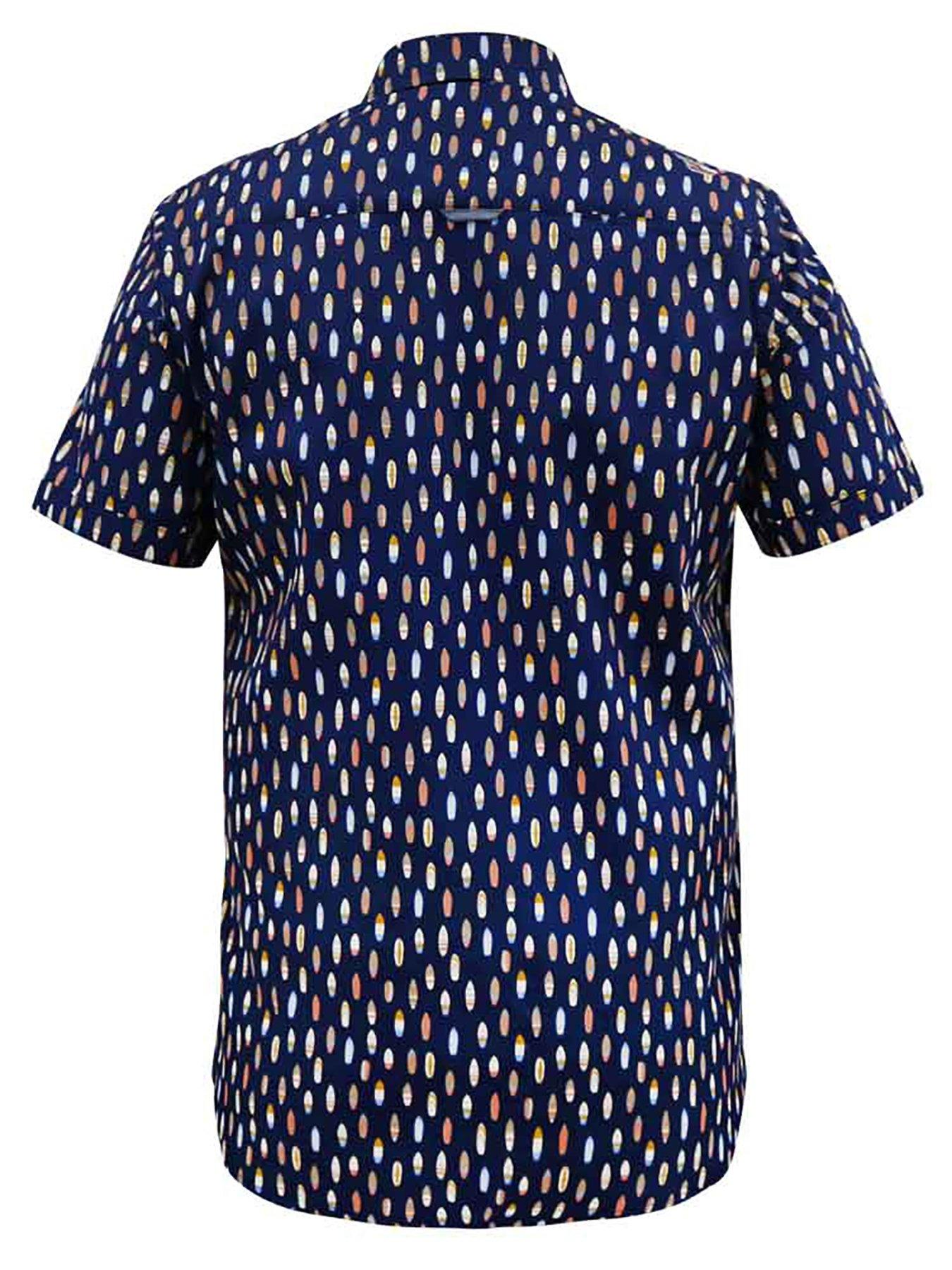 Image 4 of 4 of D555 Hackford Surfboard Print Button Down Collar Shirt - Navy