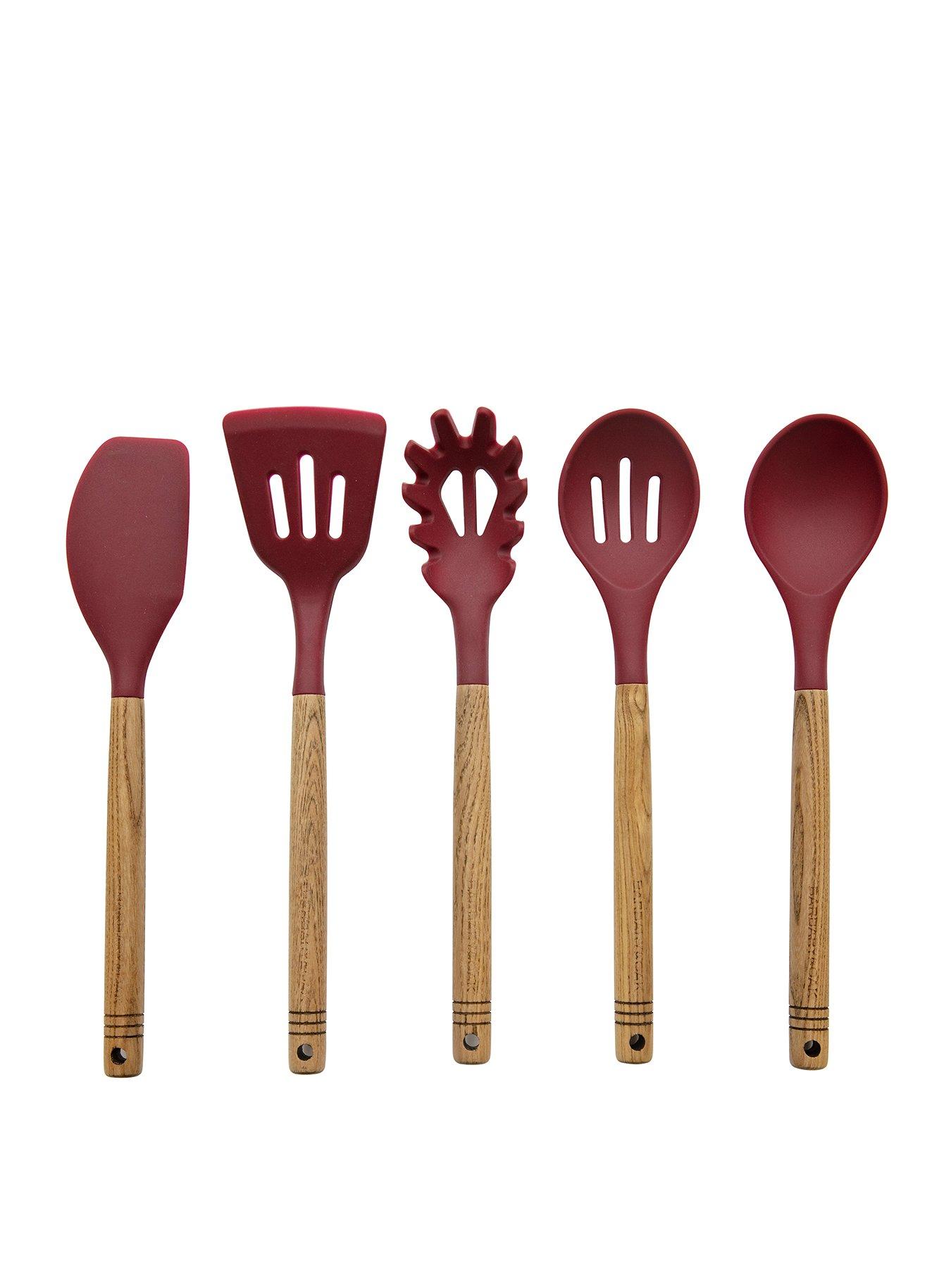 Product photograph of Tower Barbary Amp Oak Foundry 5-piece Utensil Set In Bordeaux Red from very.co.uk