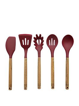 Product photograph of Tower Barbary Amp Oak Foundry 5-piece Utensil Set In Bordeaux Red from very.co.uk