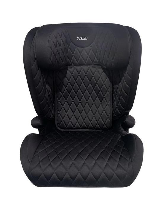front image of my-babiie-billie-faiers-isize-quilted-black-car-seat-100-150cm