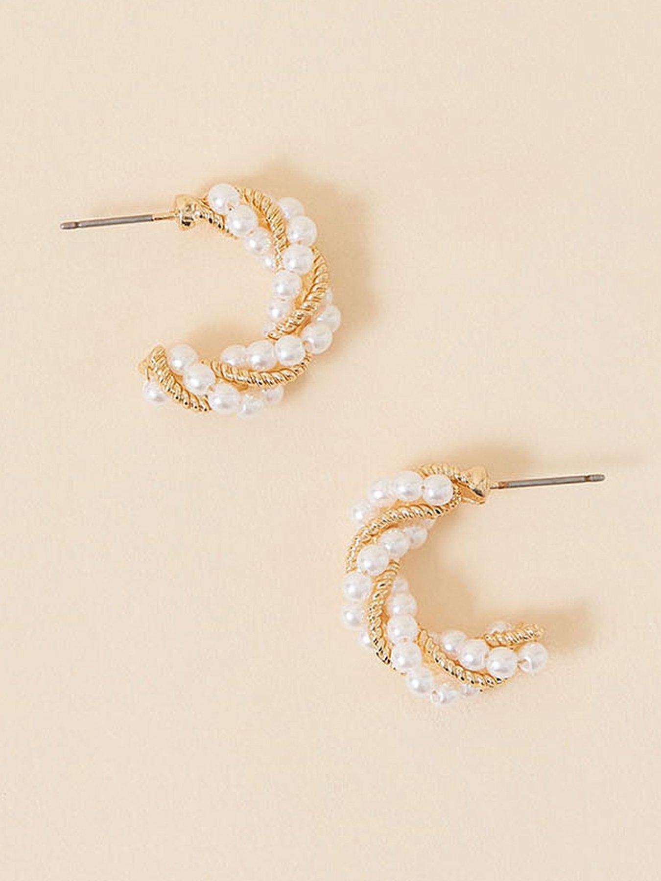 Product photograph of Accessorize Twisted Pearl Hoop Earrings from very.co.uk