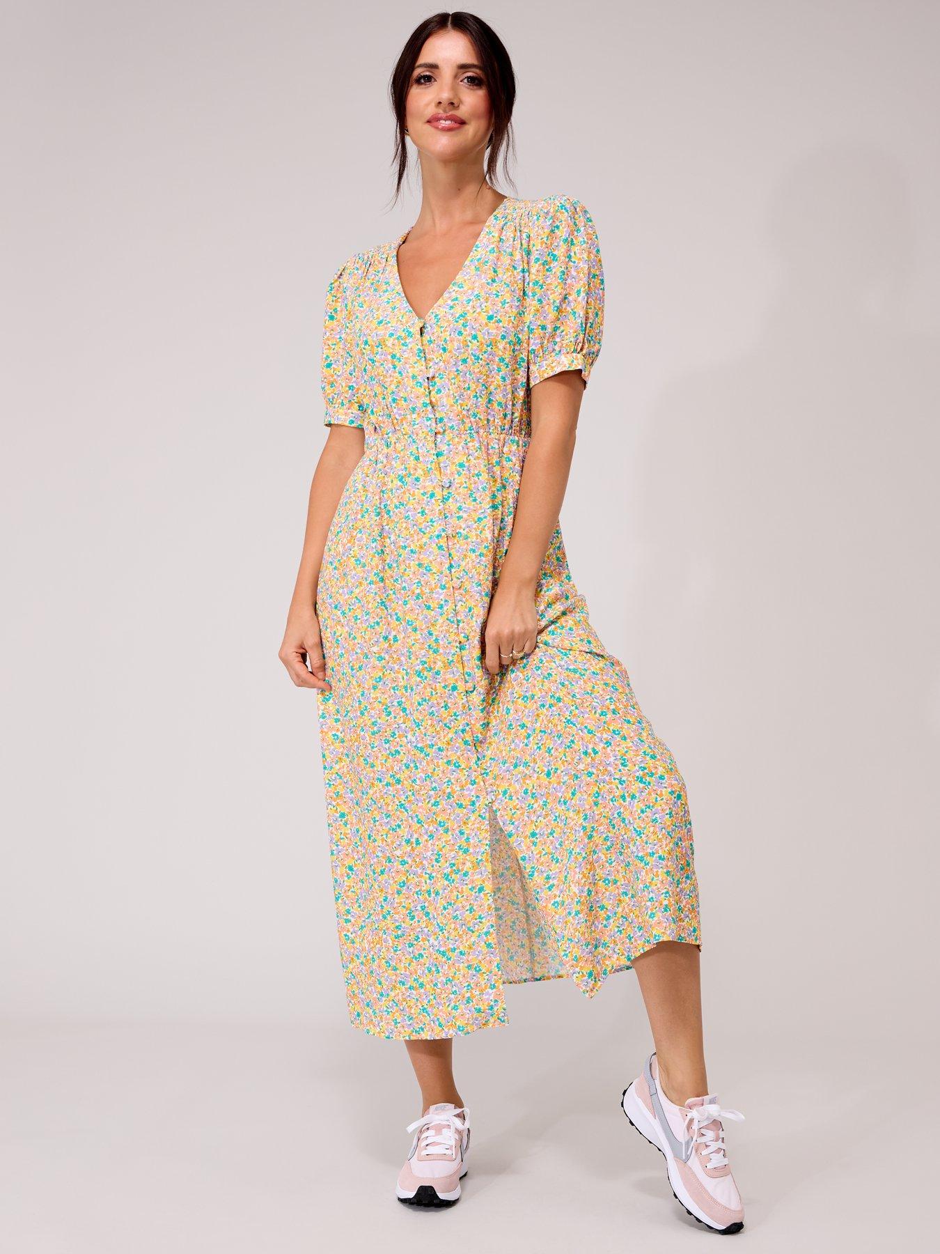 Lucy Mecklenburgh Blouson Sleeve Printed Midi Dress - Pink | very