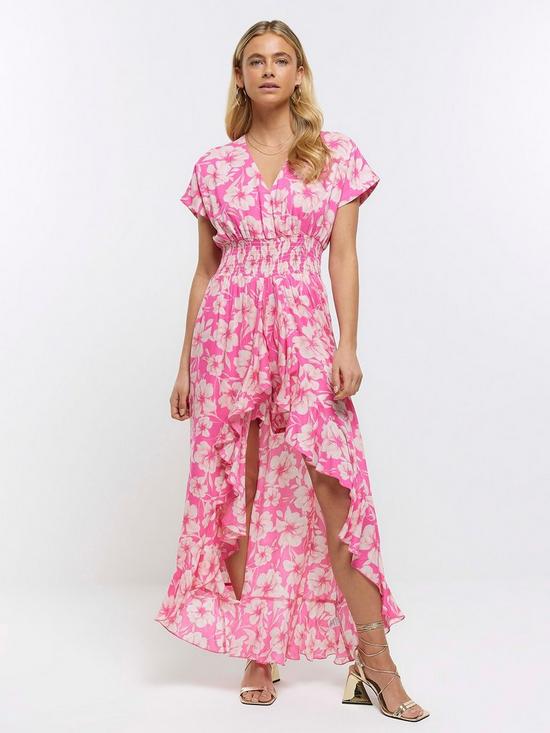River Island High Low Playsuit - Pink | very.co.uk