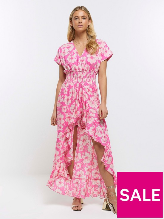 River Island High Low Playsuit - Pink | very.co.uk