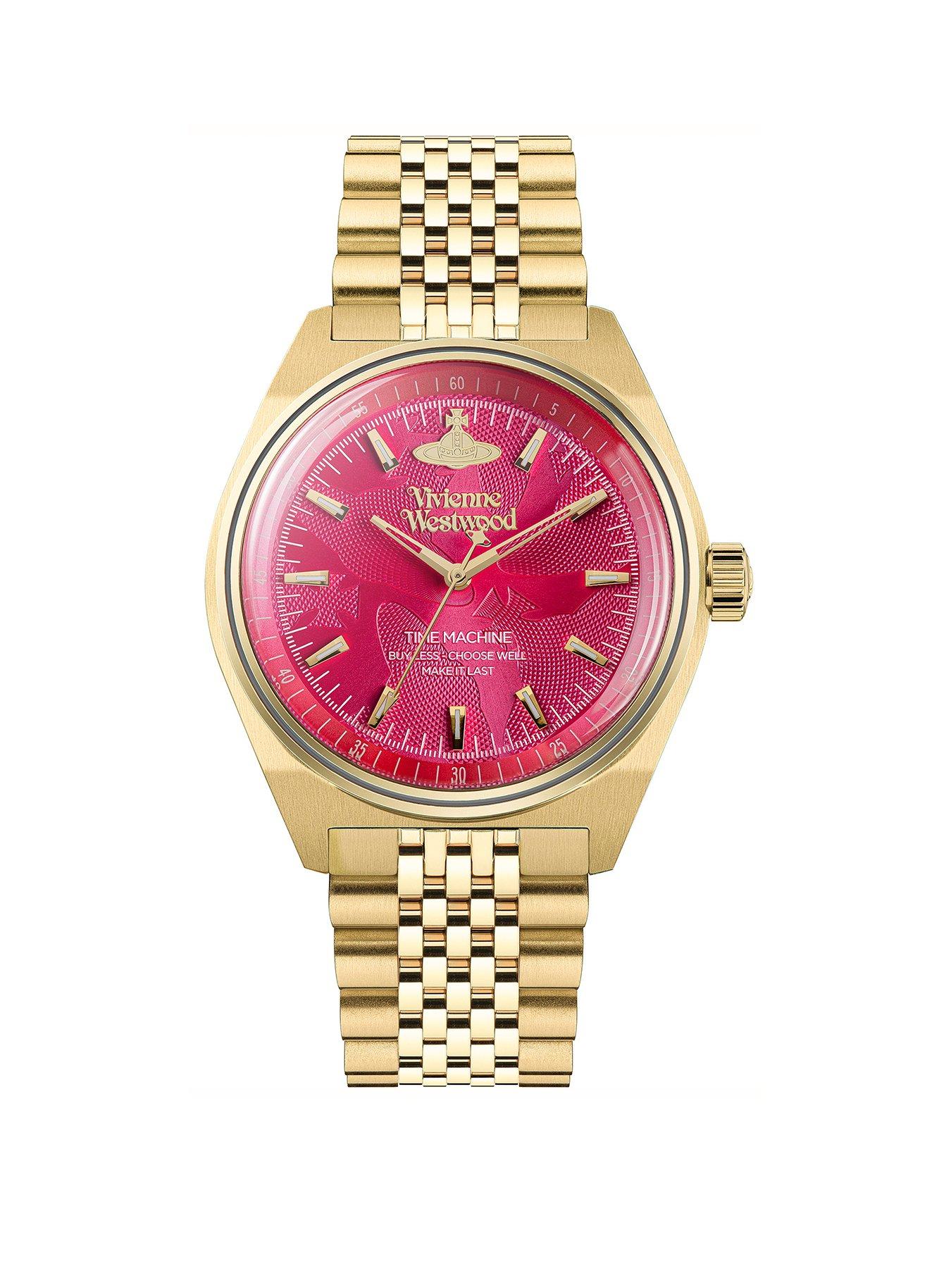 Product photograph of Vivienne Westwood Lady Sydenham Ladies Quartz Watch With Hot Pink Dial Amp Gold Stainless Steel Bracelet from very.co.uk