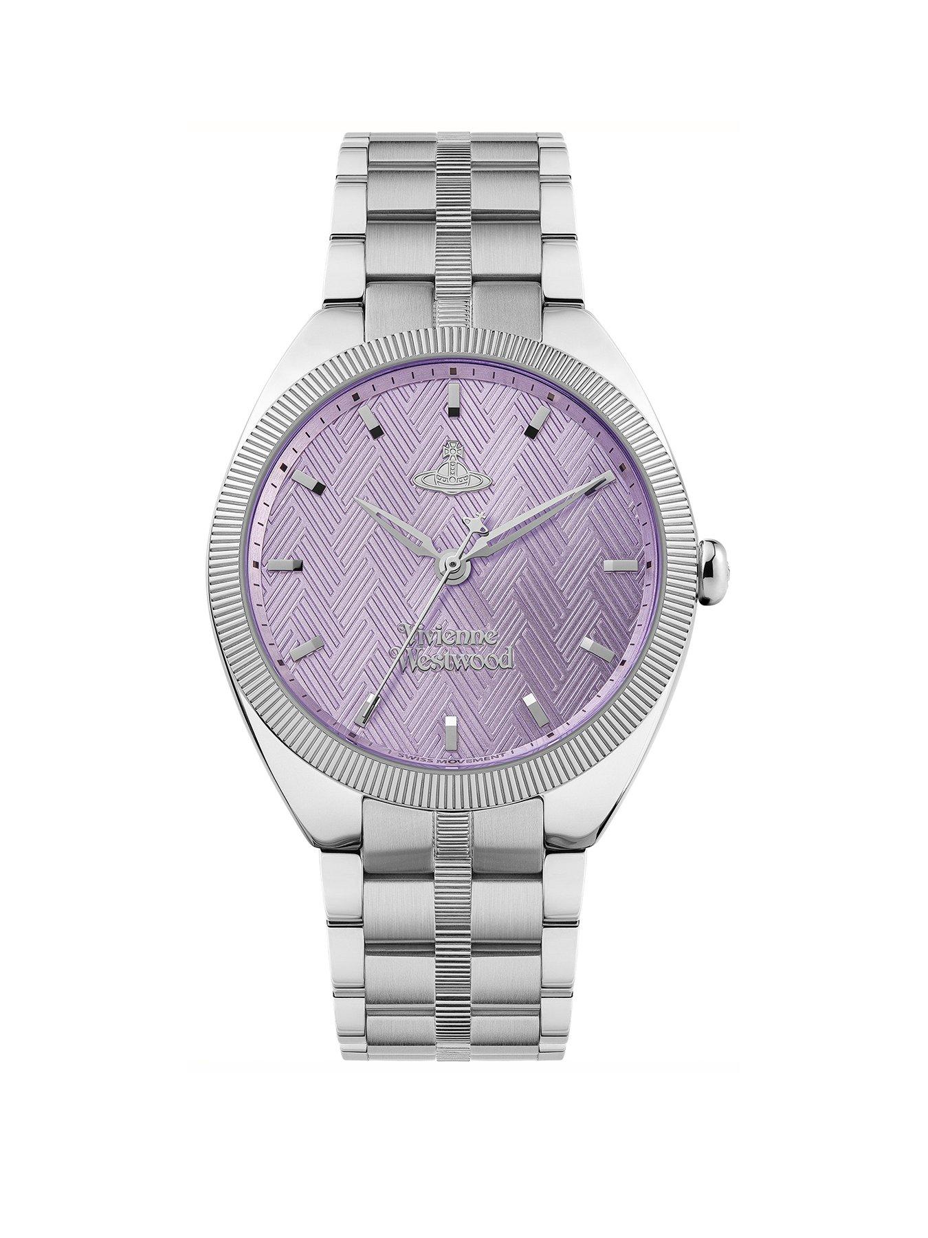 Product photograph of Vivienne Westwood The Mews Ladies Quartz Watch With Purple Dial Amp Silver Stainless Steel Bracelet from very.co.uk