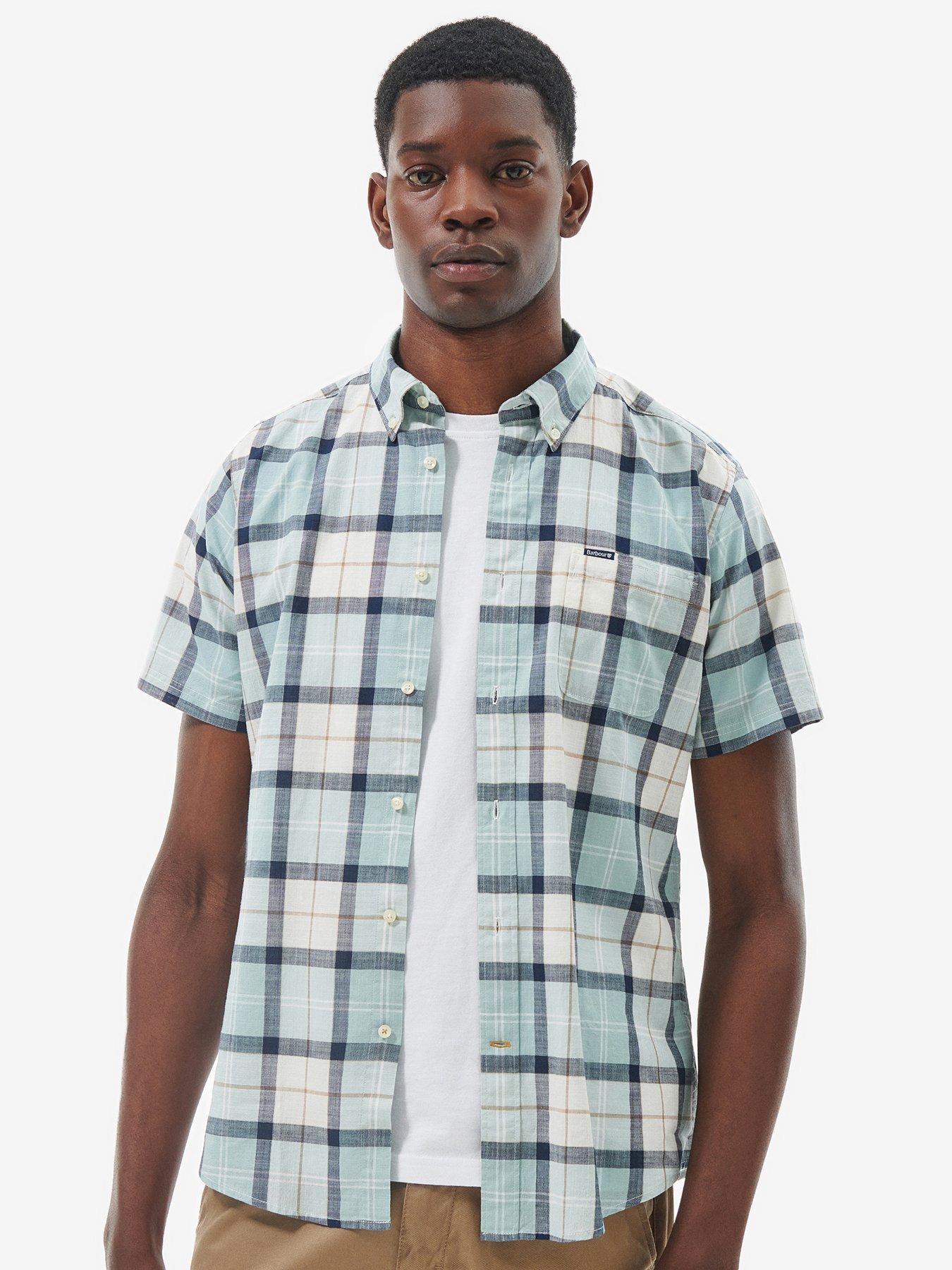 Mens short sleeve plaid on sale shirt