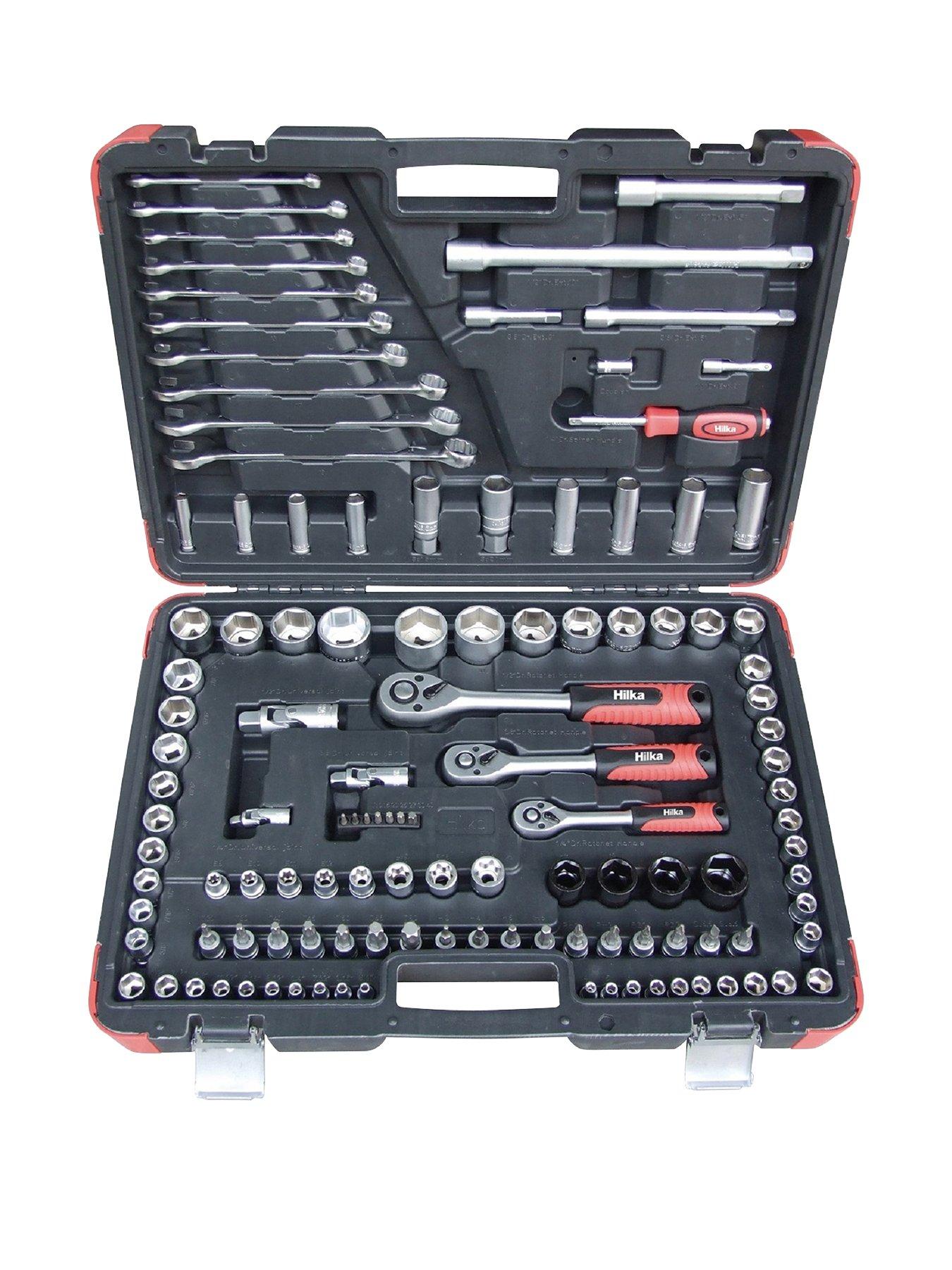 Product photograph of Hilka Tools 120 Pce 1 4 3 8 1 2 Dr Socket Set from very.co.uk