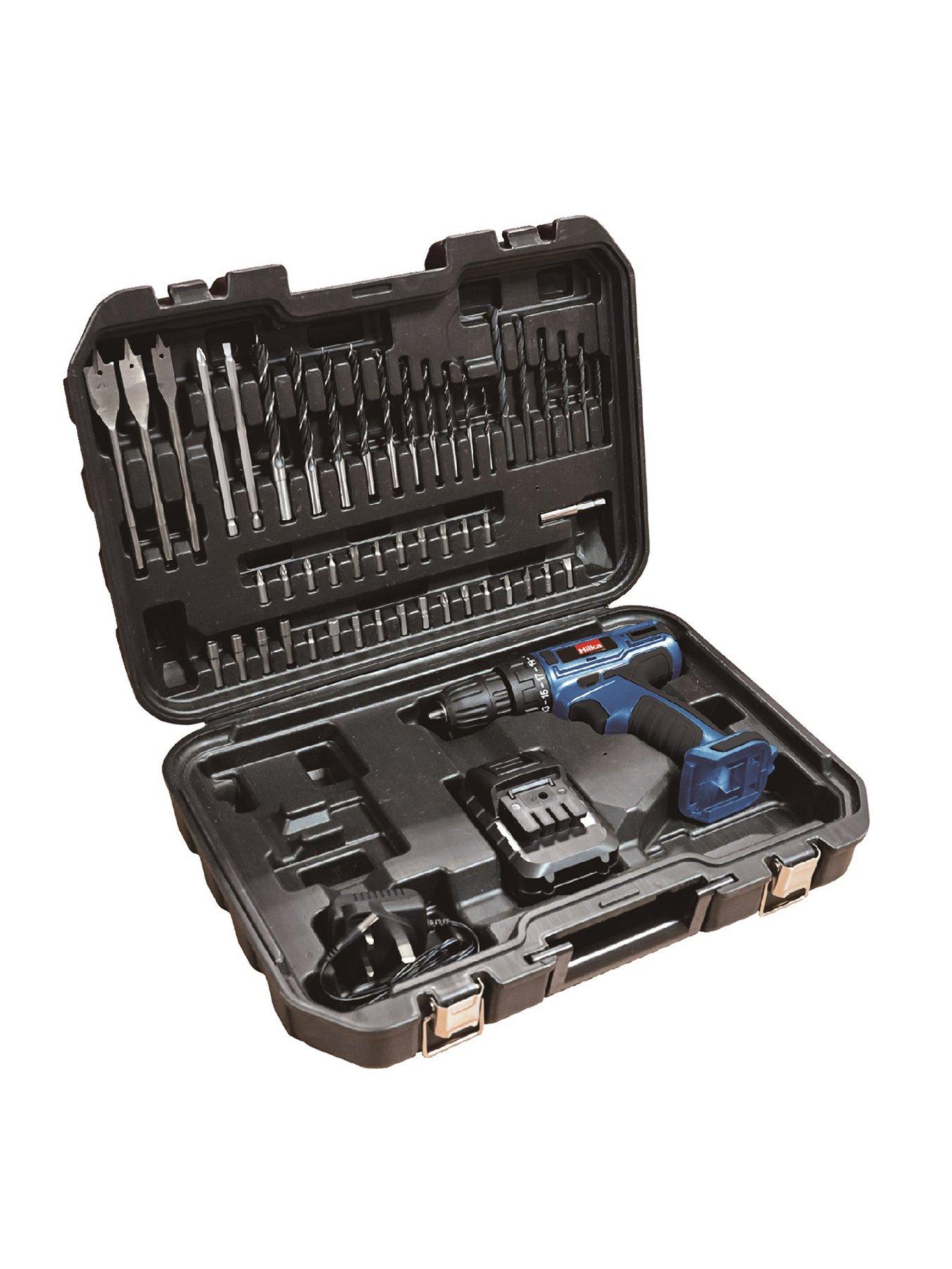 Product photograph of Hilka Tools 18v Li-ion Cordless Drill Driver With 50 Accessories from very.co.uk