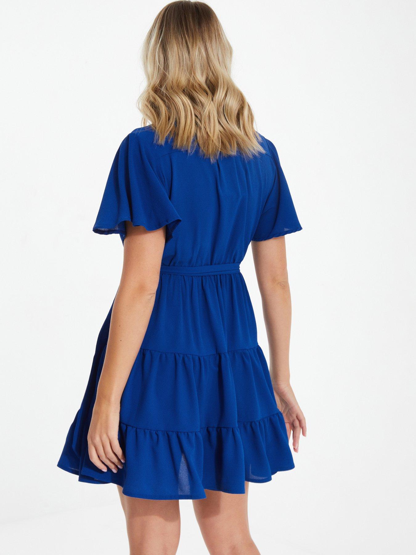 Image 2 of 6 of Quiz Wrap Skater Dress - Bright Blue