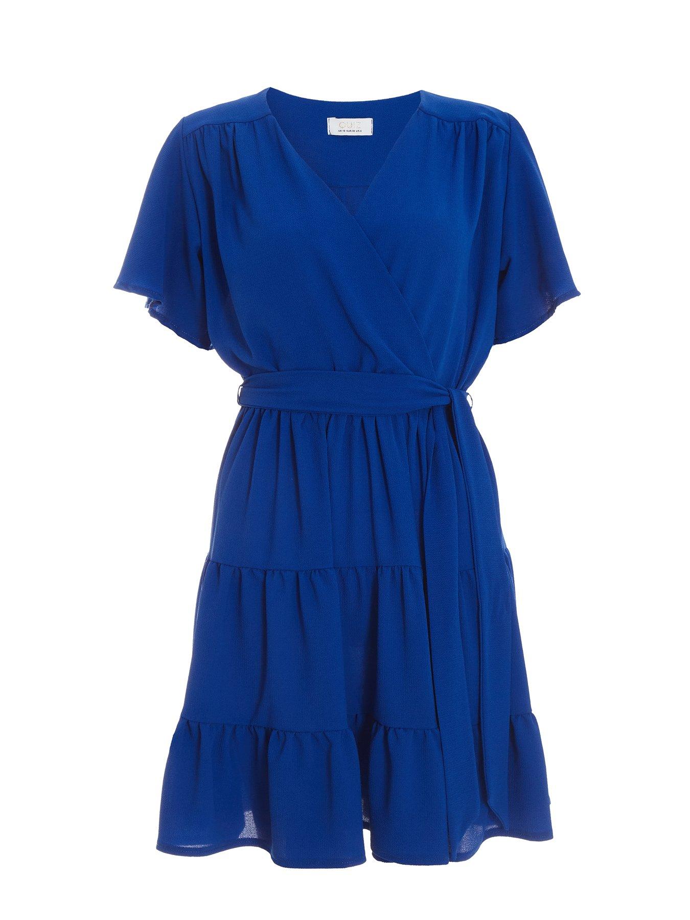Image 4 of 6 of Quiz Wrap Skater Dress - Bright Blue
