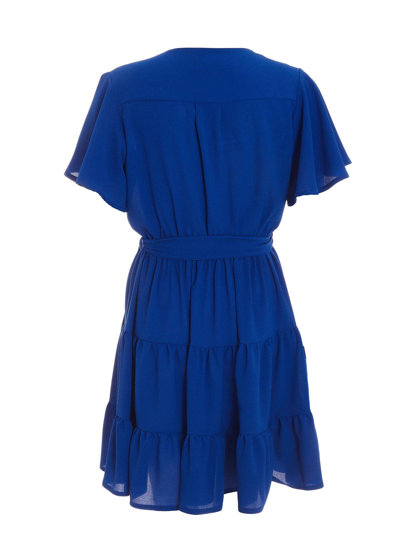 Image 5 of 6 of Quiz Wrap Skater Dress - Bright Blue