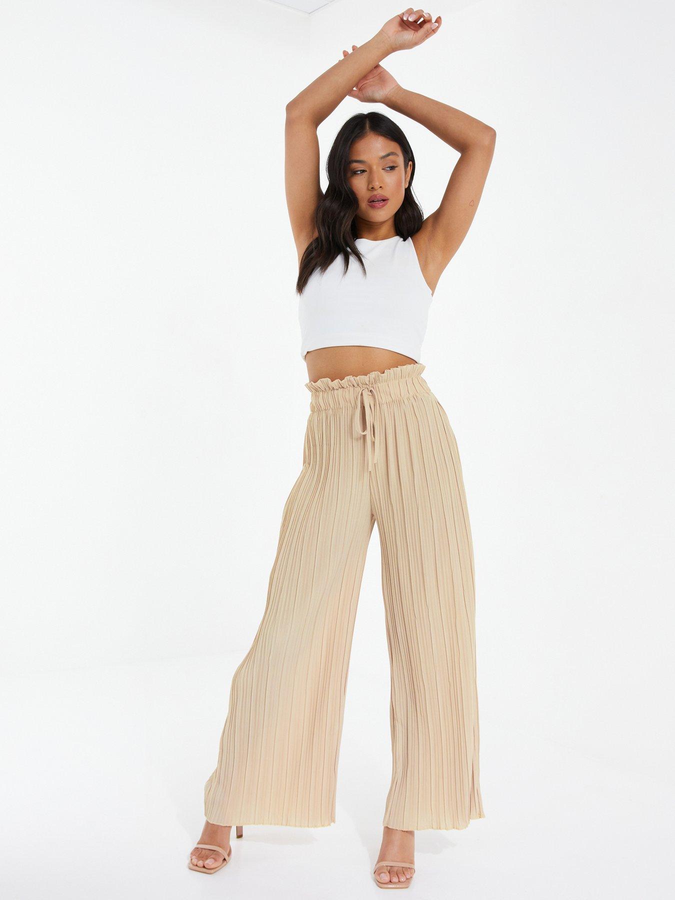 Pleated Wide Leg Trousers - Natural