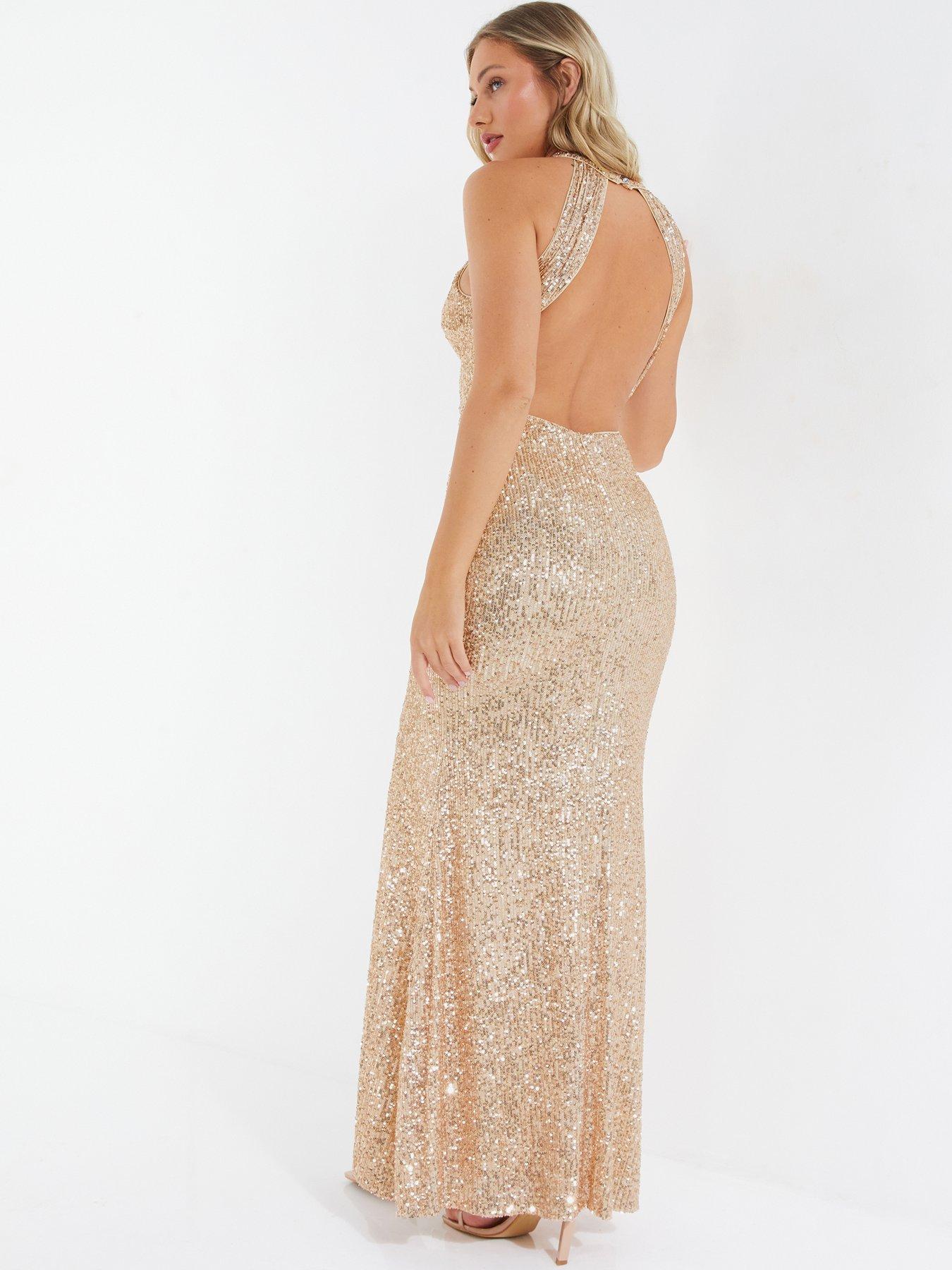 Quiz black and gold sequin clearance maxi dress