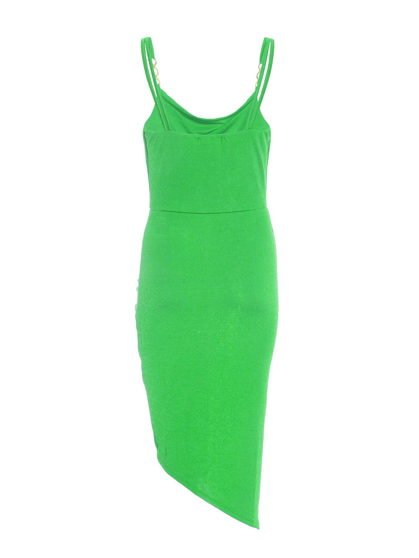 Image 5 of 6 of Quiz Petite Diamante Ruched Midi Dress - Green