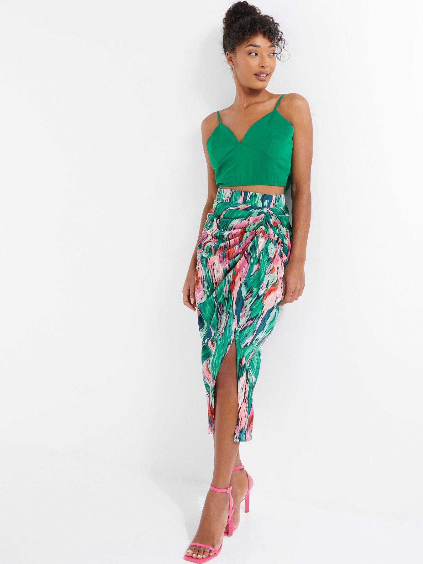 Ruched midi outlet skirt