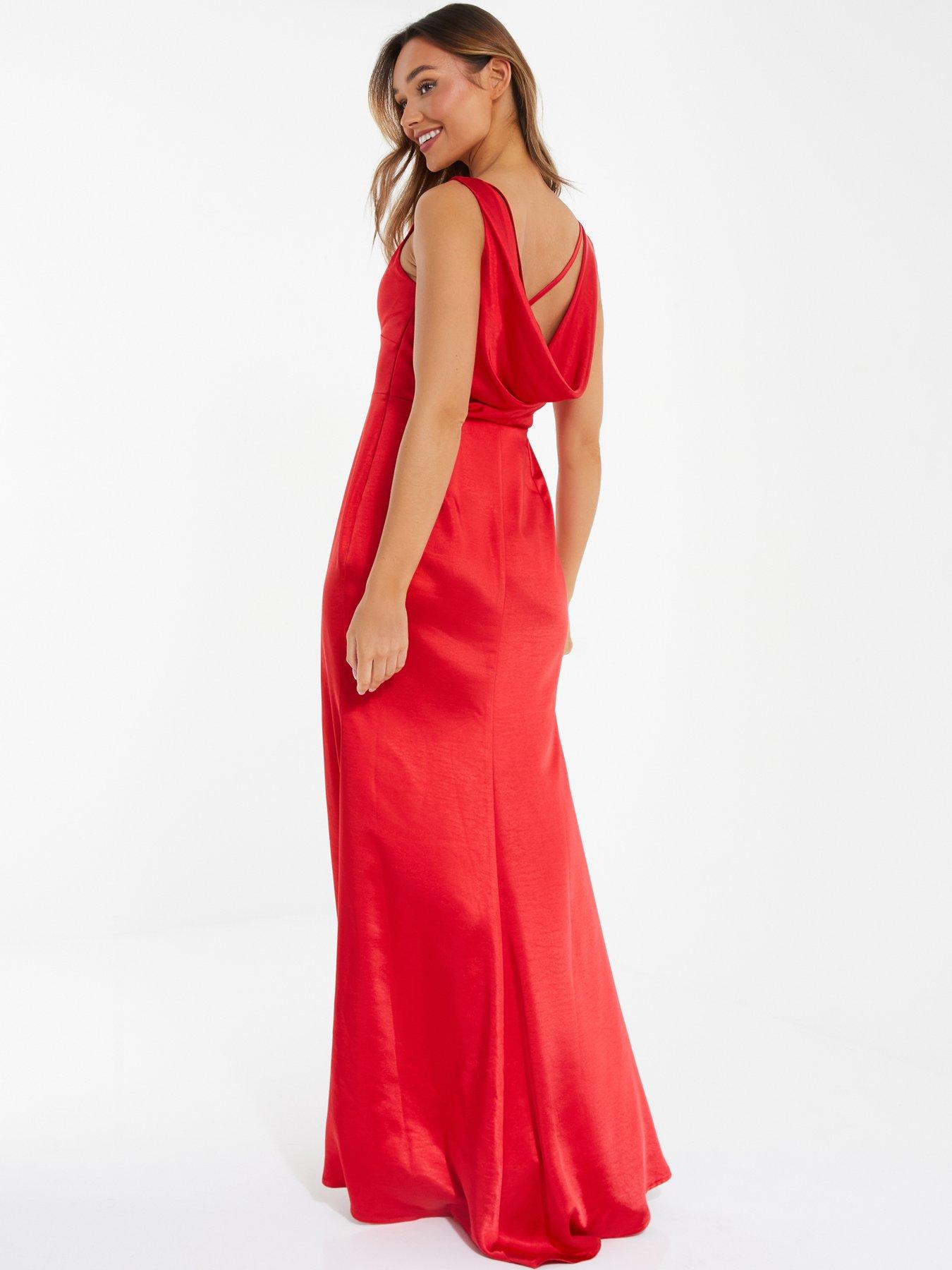 quiz red maxi dress Quiz Red One Shoulder Bow Maxi Dress