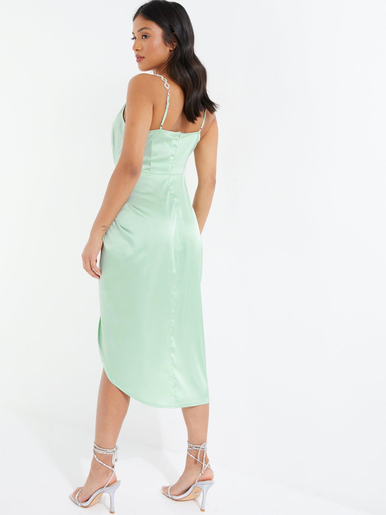 Quiz Petite Satin Diamante Ruched Midaxi Dress | Very