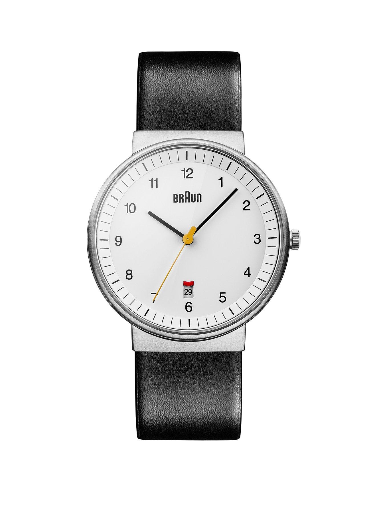 Braun Gents QA Stainless Steel Case White Dial Black Leather Strap Watch
