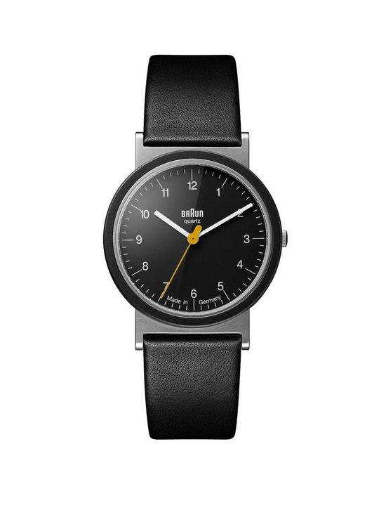 front image of braun-unisex-aw10-qa-stainless-steel-case-sl-dial-black-leather-strap-watch
