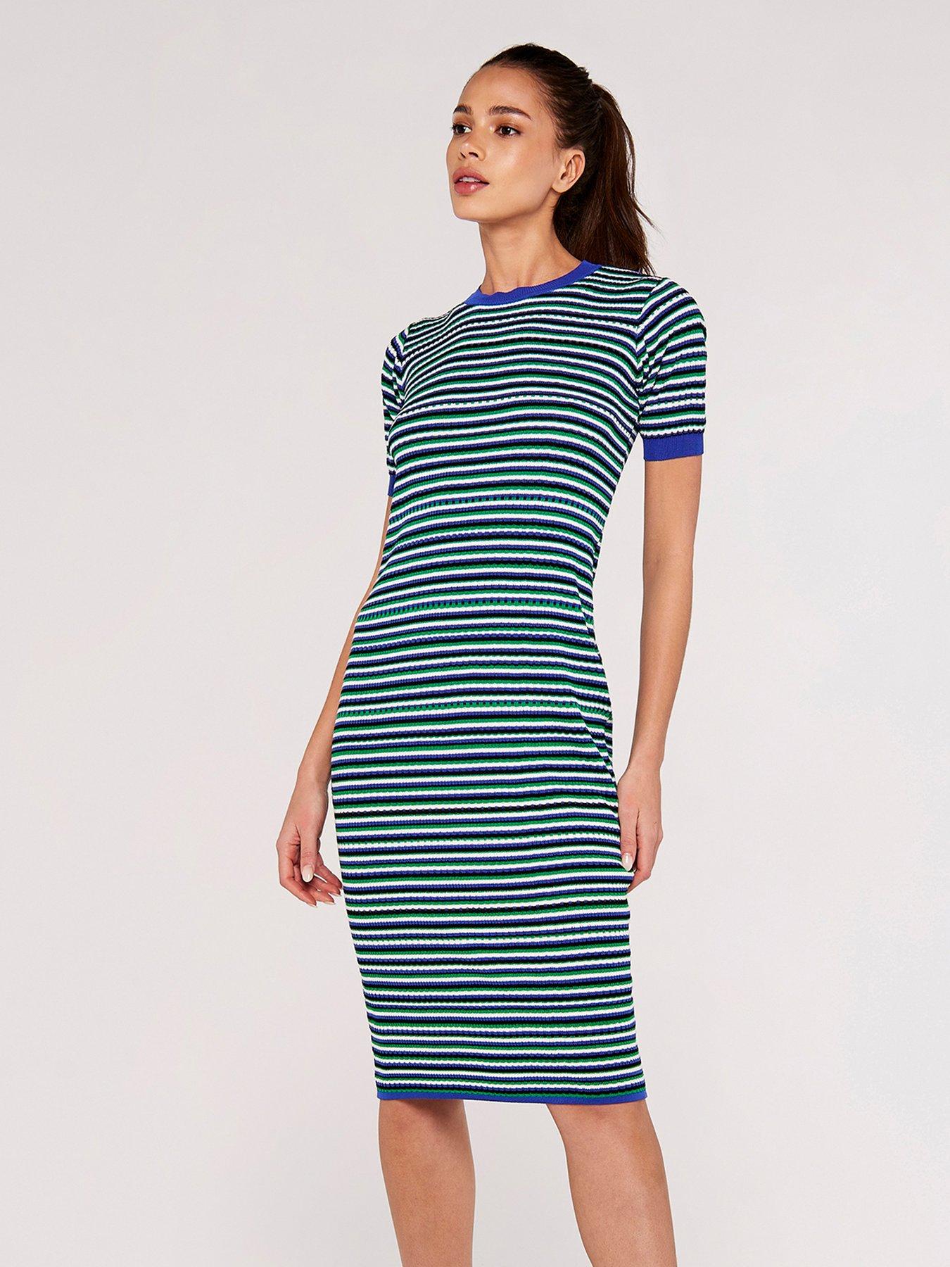 Oasis Funnel Neck Rib Knitted Midi Dress in Green