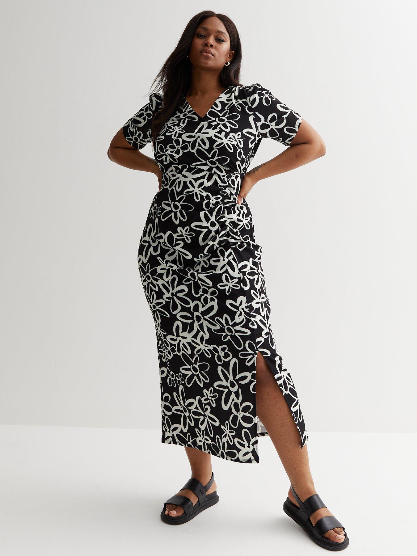 New look black shop floral midi dress