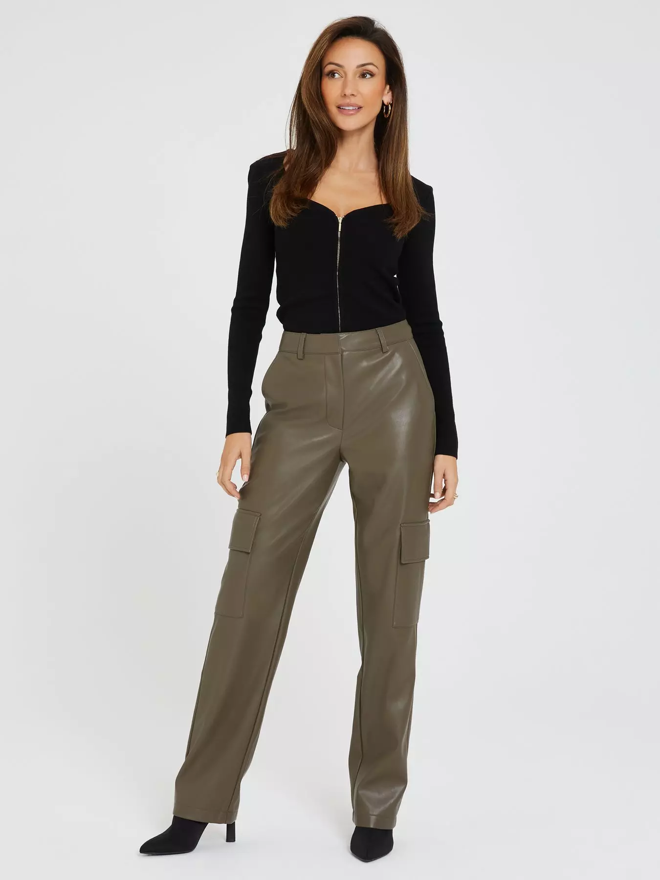 UK Women Faux Leather Pants Size 6-20 Elastic High Waist Pocket Trousers  Joggers