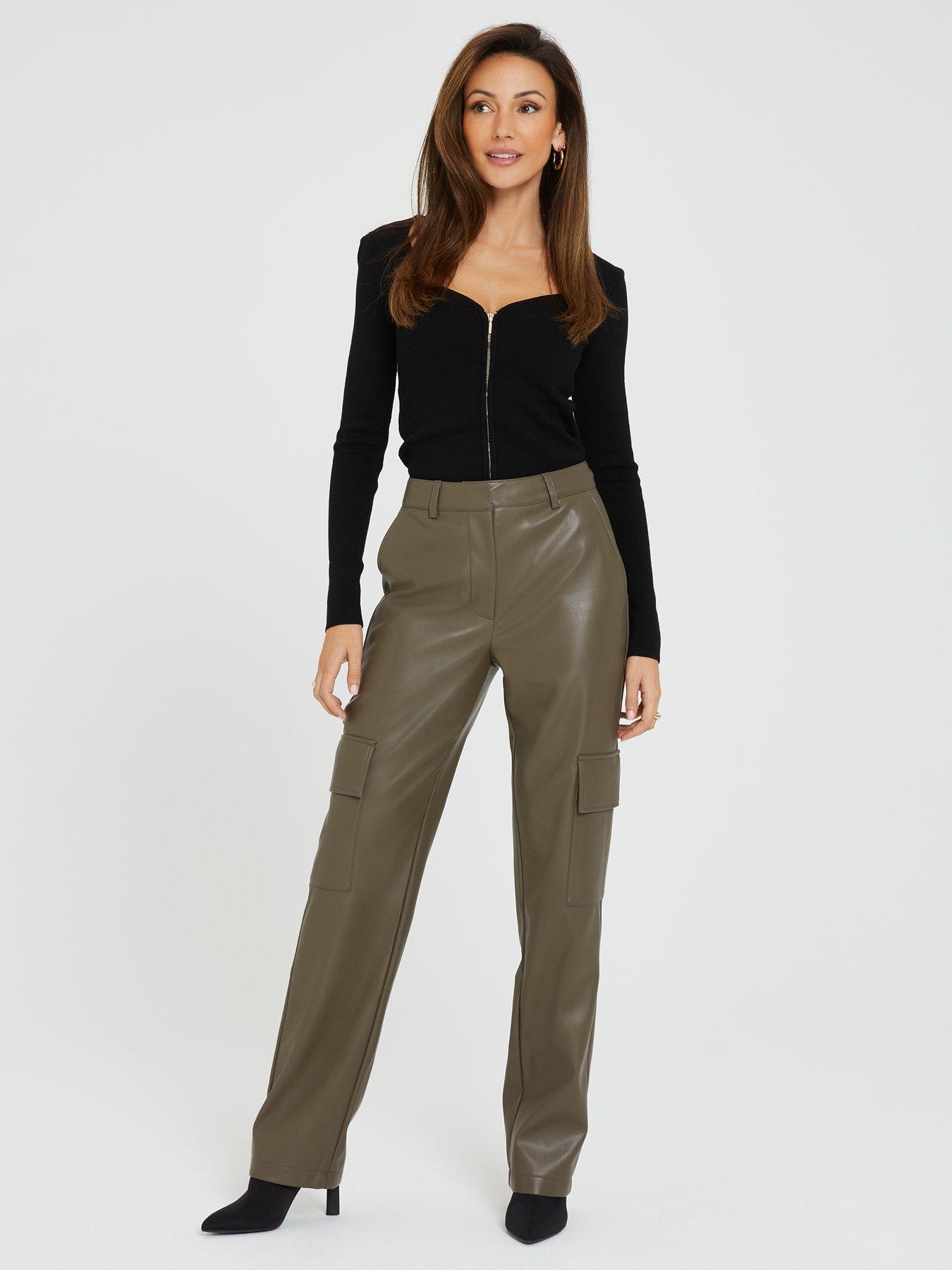 Cargo Pocket PU Relaxed Trousers Khaki