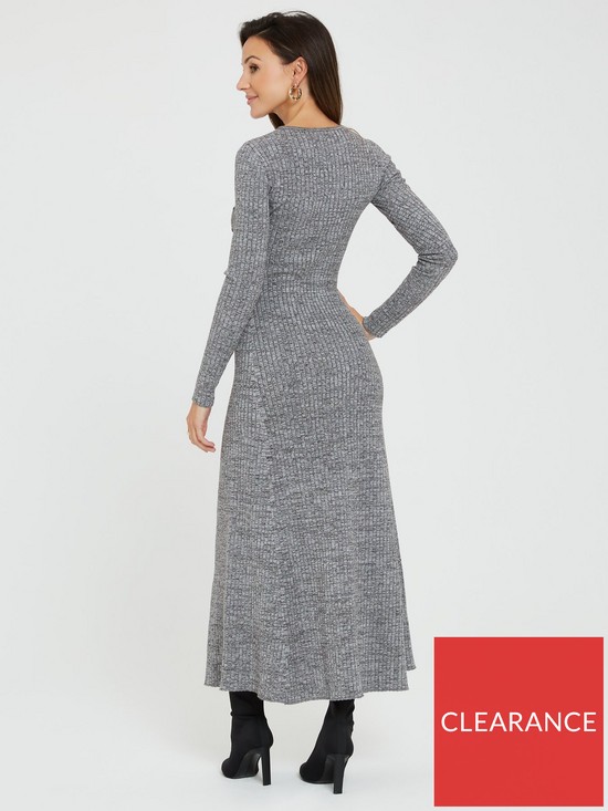 stillFront image of michelle-keegan-knitted-cut-out-skater-midi-dress-grey
