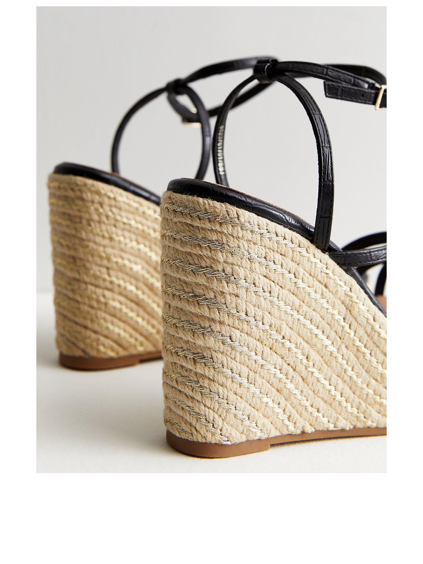 New Look Off White Leather-Look Strappy Espadrille Wedge Heel